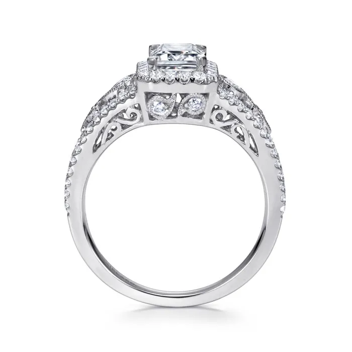 Gabriel 14K White Gold 49ctw Emerald Cut Halo Style Diamond SemiMount Engagement Ring GABRIEL CO Rings Gabriel 14K White Gold 49ctw Emerald Cut Halo Style Diamond SemiMount Engagement Ring GABRIEL CO Rings