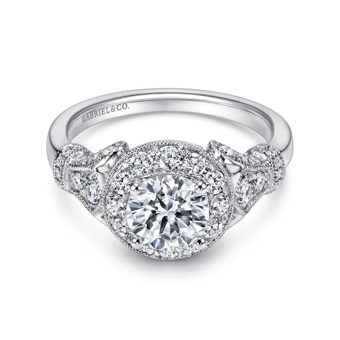 Gabriel 14K White Gold 65ctw Round Halo Style Diamond SemiMount Engagement Ring GABRIEL CO Rings Gabriel 14K White Gold 65ctw Round Halo Style Diamond SemiMount Engagement Ring GABRIEL CO Rings