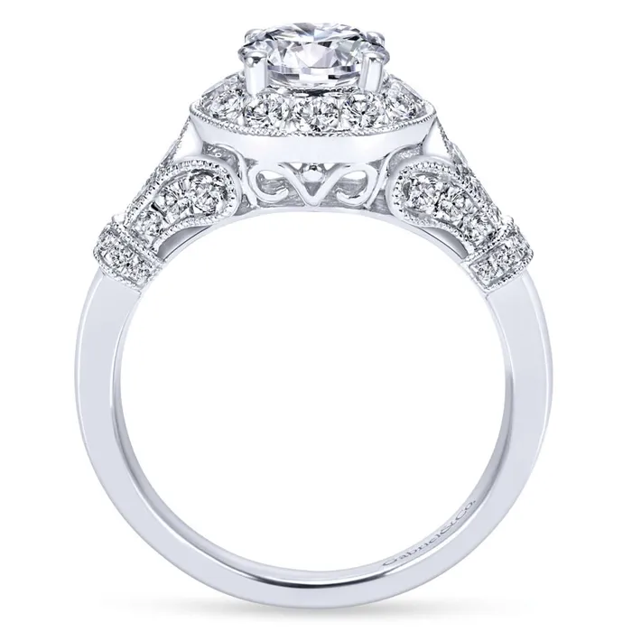 Gabriel 14K White Gold 65ctw Round Halo Style Diamond SemiMount Engagement Ring GABRIEL CO Rings Gabriel 14K White Gold 65ctw Round Halo Style Diamond SemiMount Engagement Ring GABRIEL CO Rings