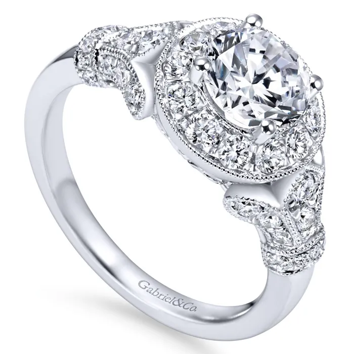 Gabriel 14K White Gold 65ctw Round Halo Style Diamond SemiMount Engagement Ring GABRIEL CO Rings Gabriel 14K White Gold 65ctw Round Halo Style Diamond SemiMount Engagement Ring GABRIEL CO Rings
