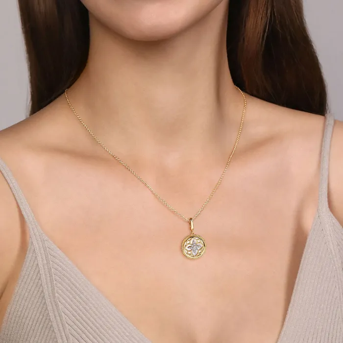Gabriel 14K Yellow Gold 223ctw Medallion Style Mother Of Pearl Necklace GABRIEL CO Necklaces Gabriel 14K Yellow Gold 223ctw Medallion Style Mother Of Pearl Necklace GABRIEL CO Necklaces