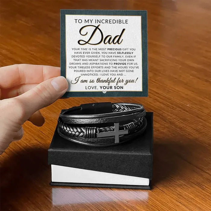 Gift For My Dad From Son Mens Braided Leather Bracelet with Cross Christmas Gift or A Birthday Present For Him ShineOn Fulfillment Bracelets Gift For My Dad From Son Mens Braided Leather Bracelet with Cross Christmas Gift or A Birthday Present For Him ShineOn Fulfillment Bracelets