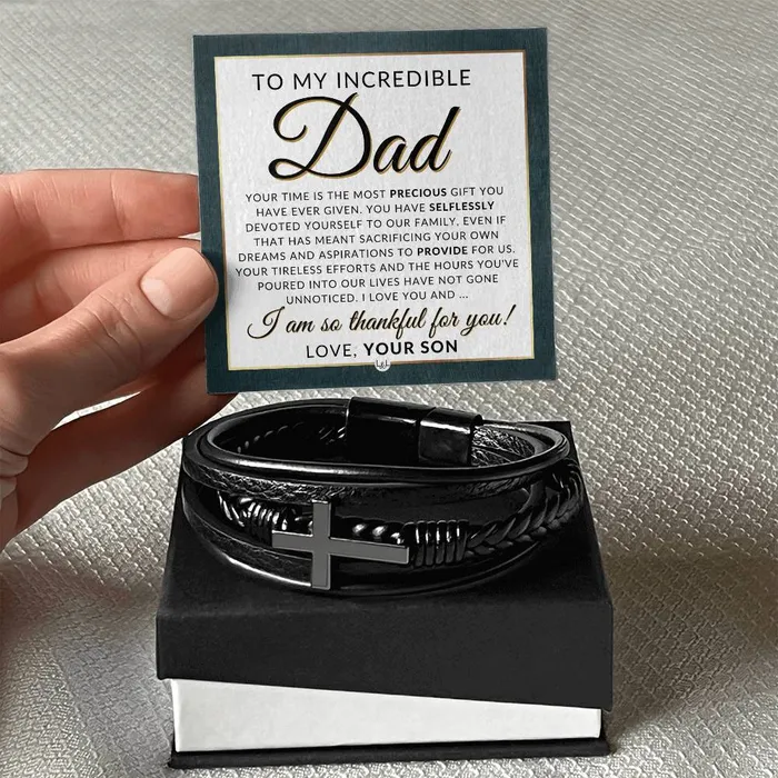 Gift For My Dad From Son Mens Braided Leather Bracelet with Cross Christmas Gift or A Birthday Present For Him ShineOn Fulfillment Bracelets