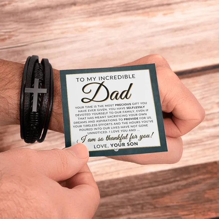 Gift For My Dad From Son Mens Braided Leather Bracelet with Cross Christmas Gift or A Birthday Present For Him ShineOn Fulfillment Bracelets