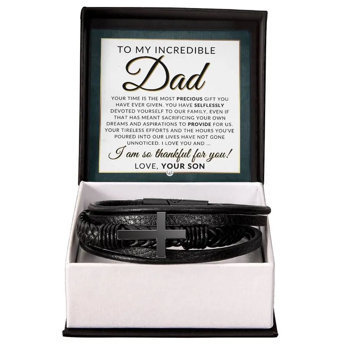 Gift For My Dad From Son Mens Braided Leather Bracelet with Cross Christmas Gift or A Birthday Present For Him ShineOn Fulfillment Bracelets