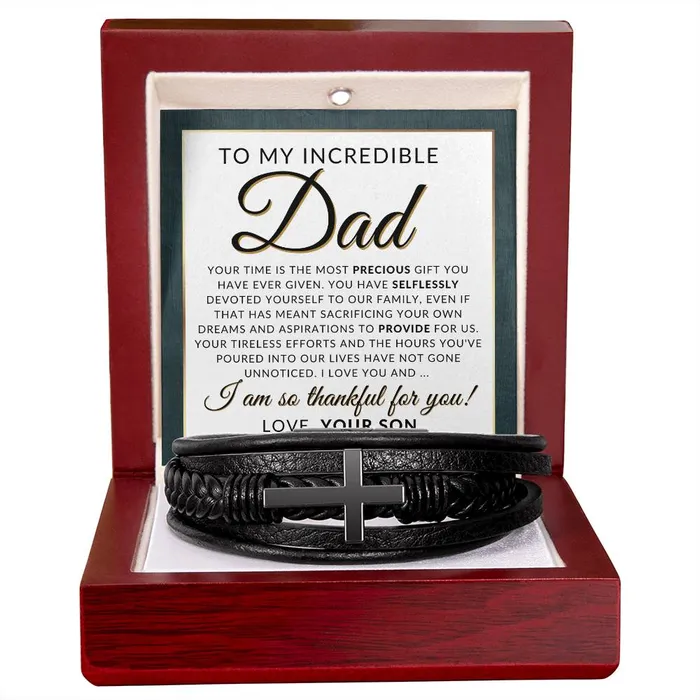 Gift For My Dad From Son Mens Braided Leather Bracelet with Cross Christmas Gift or A Birthday Present For Him ShineOn Fulfillment Bracelets