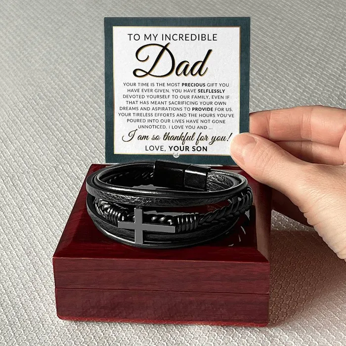 Gift For My Dad From Son Mens Braided Leather Bracelet with Cross Christmas Gift or A Birthday Present For Him ShineOn Fulfillment Bracelets