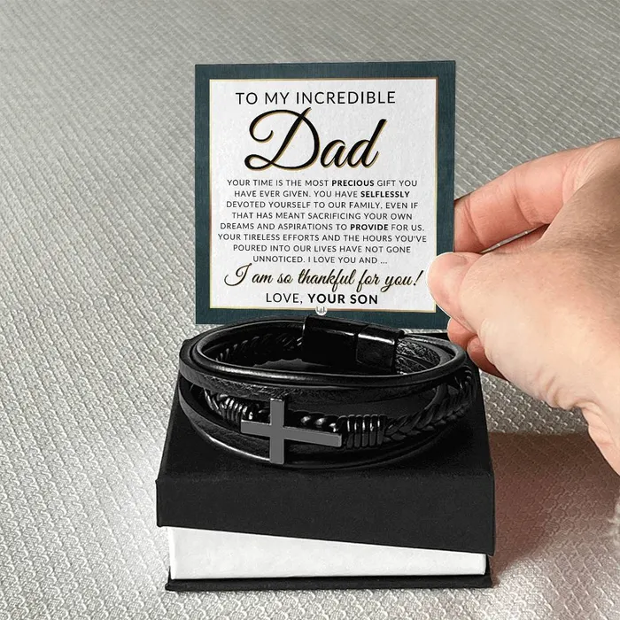 Gift For My Dad From Son Mens Braided Leather Bracelet with Cross Christmas Gift or A Birthday Present For Him ShineOn Fulfillment Bracelets
