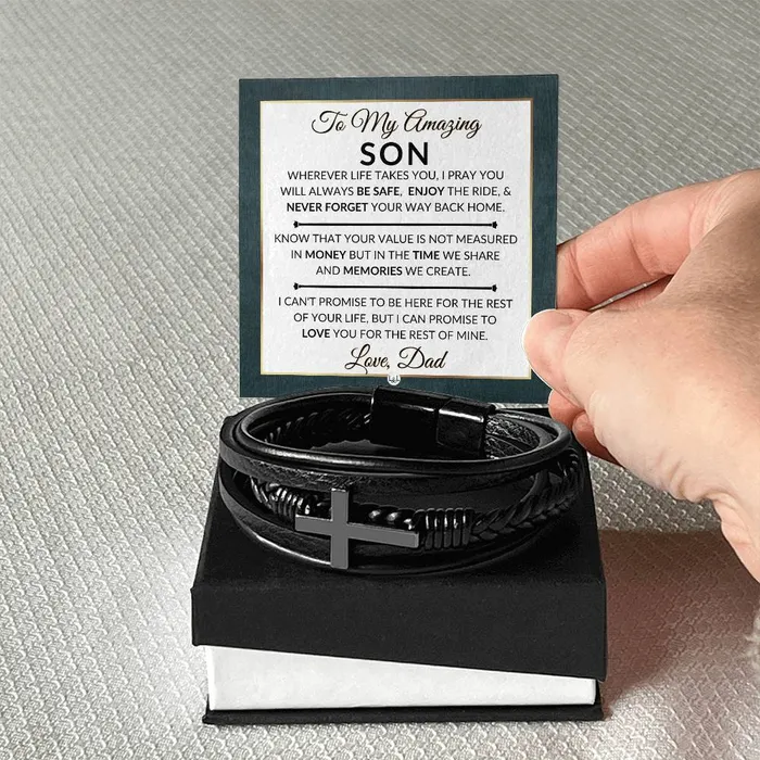 Gift For Son From Dad Never Forget Your Way Home Mens Braided Leather Bracelet with Cross Christmas Gift or A Birthday Present For Him ShineOn Fulfillment Bracelets Gift For Son From Dad Never Forget Your Way Home Mens Braided Leather Bracelet with Cross Christmas Gift or A Birthday Present For Him ShineOn Fulfillment Bracelets