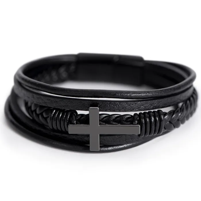 Gift For Son From Dad Never Forget Your Way Home Mens Braided Leather Bracelet with Cross Christmas Gift or A Birthday Present For Him ShineOn Fulfillment Bracelets