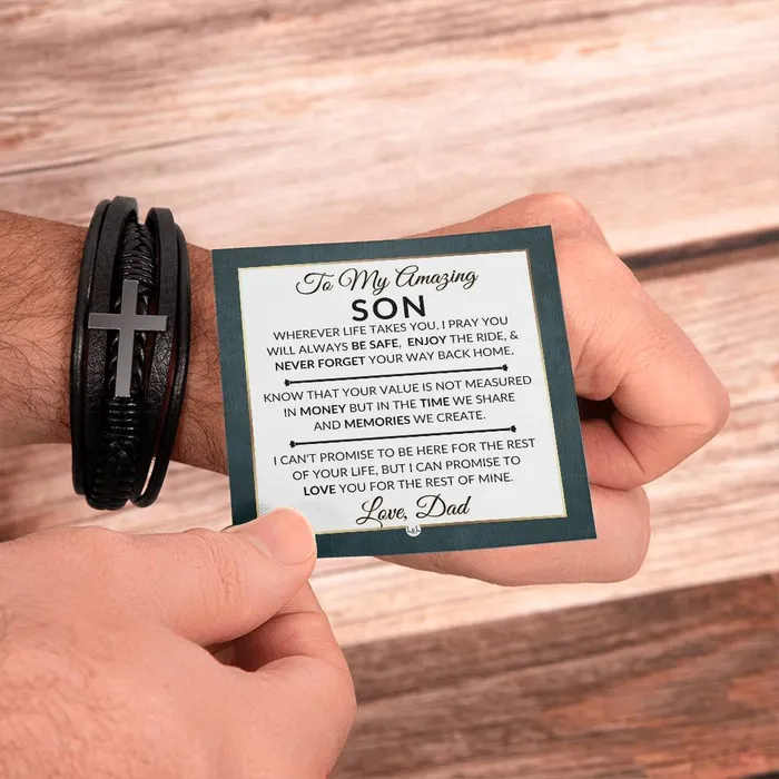 Gift For Son From Dad Never Forget Your Way Home Mens Braided Leather Bracelet with Cross Christmas Gift or A Birthday Present For Him ShineOn Fulfillment Bracelets