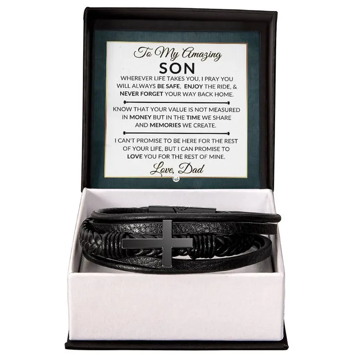 Gift For Son From Dad Never Forget Your Way Home Mens Braided Leather Bracelet with Cross Christmas Gift or A Birthday Present For Him ShineOn Fulfillment Bracelets