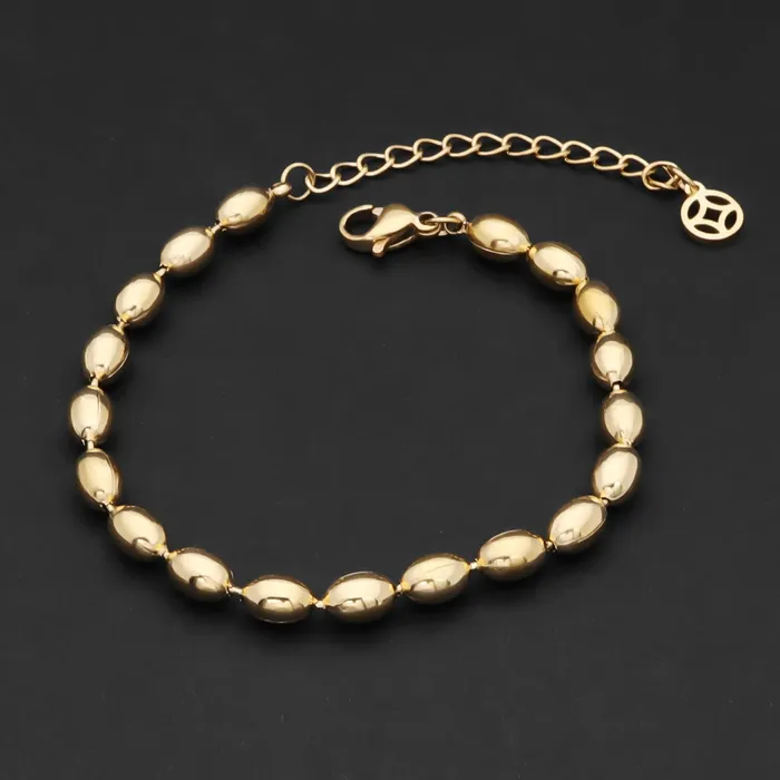 Glitters Bracelets Stainless Steel Beads Womens Bracelet Gold