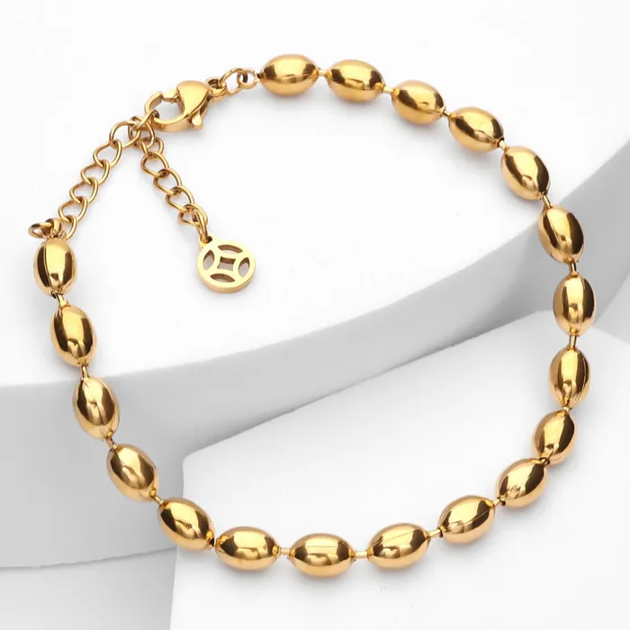 Glitters Bracelets Stainless Steel Beads Womens Bracelet Gold
