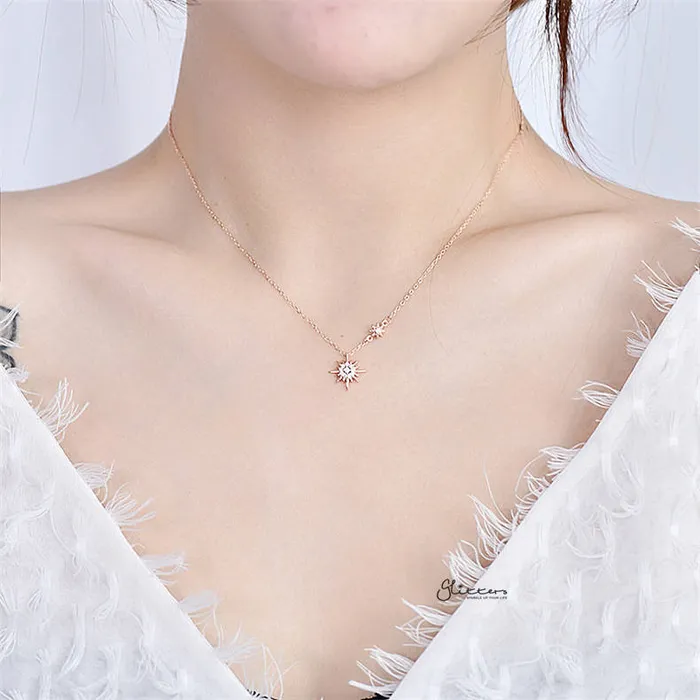Glitters Necklaces Sterling Silver CZ Paved Sun Necklace Silver