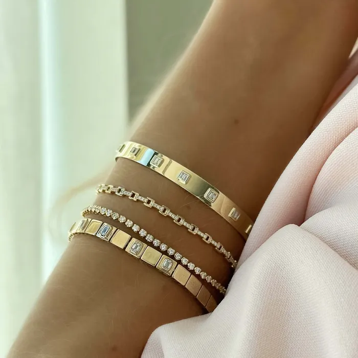 Izakov Diamonds Fine Jewelry Bracelets 14K Gold Diamond Tennis On Chain Bracelet