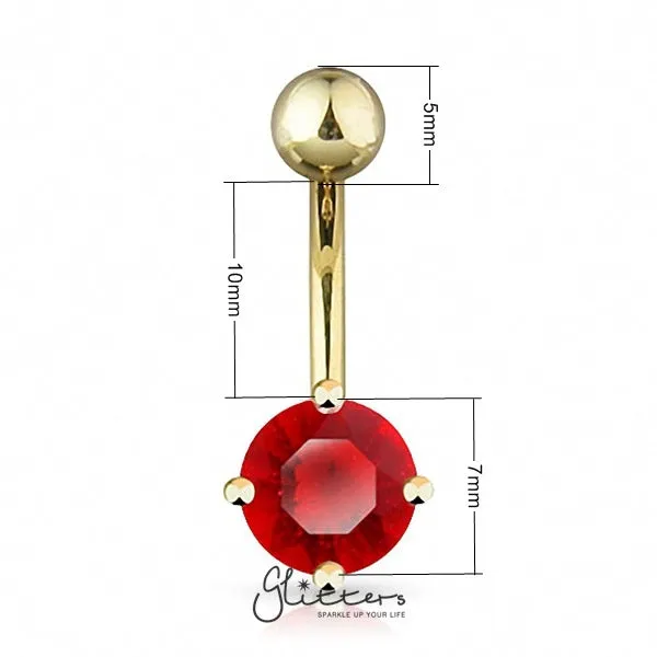 Rings 18K Gold Ion Plated Red Round CZ Prong Set Belly Button Ring Glitters
