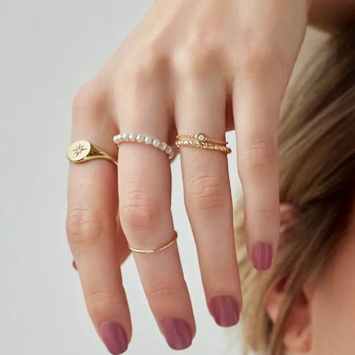 Rings 302 Fine Jewelry BezelSet Natural Diamond Chain Ring Size 68 Solid 14K Yellow Gold