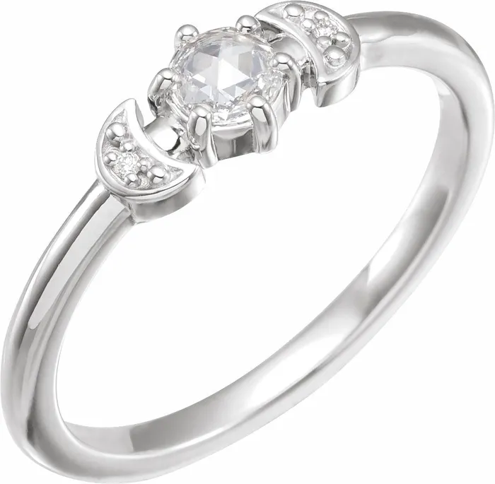 Rings 302 Fine Jewelry Two Moons 16 CTW Natural RoseCut Diamond Stackable Ring Solid 14K White Yellow Rose Rings 302 Fine Jewelry Two Moons 16 CTW Natural RoseCut Diamond Stackable Ring Solid 14K White Yellow Rose