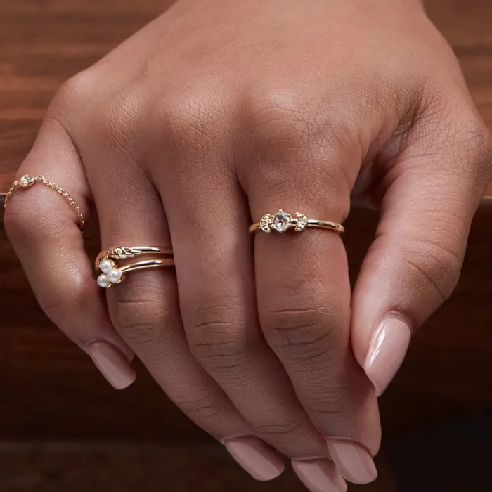 Rings 302 Fine Jewelry Two Moons 16 CTW Natural RoseCut Diamond Stackable Ring Solid 14K White Yellow Rose