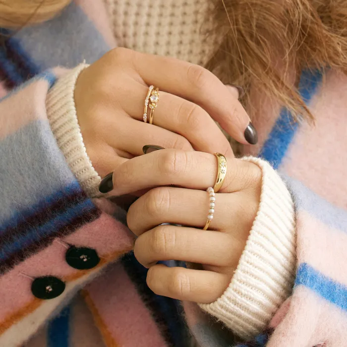 Rings 302 Fine Jewelry Two Moons 16 CTW Natural RoseCut Diamond Stackable Ring Solid 14K White Yellow Rose
