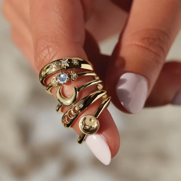 Rings 302 Fine Jewelry Two Moons 16 CTW Natural RoseCut Diamond Stackable Ring Solid 14K White Yellow Rose