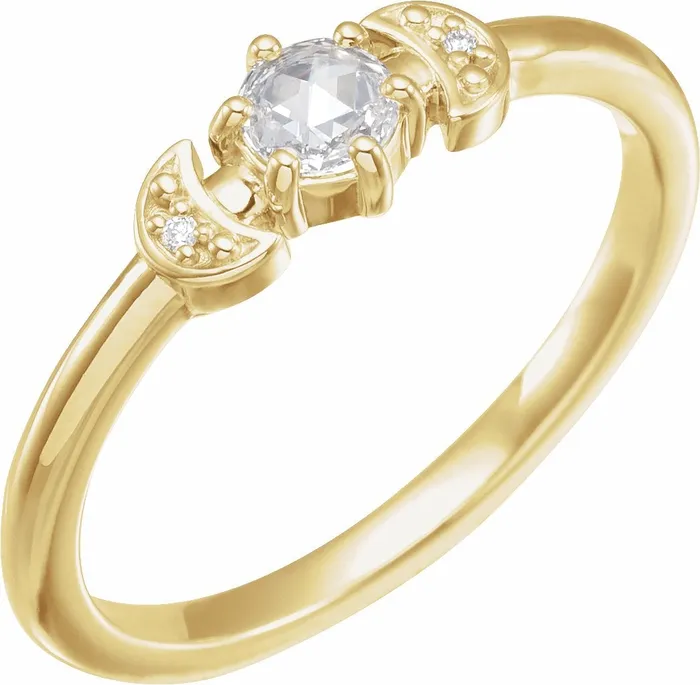 Rings 302 Fine Jewelry Two Moons 16 CTW Natural RoseCut Diamond Stackable Ring Solid 14K White Yellow Rose
