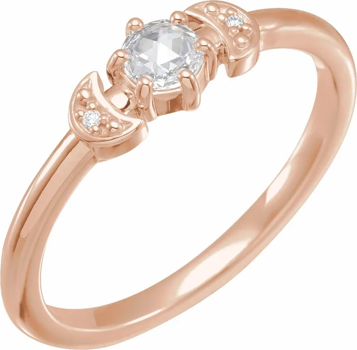 Rings 302 Fine Jewelry Two Moons 16 CTW Natural RoseCut Diamond Stackable Ring Solid 14K White Yellow Rose