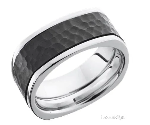 Rings LASHBROOK 9mm Cobalt Chrome and Black Zirconium Flat with Square Shoulders Wedding Band