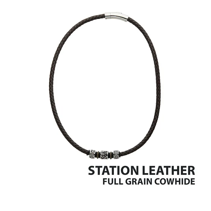 SALESONE Bracelets Inox Brown Full Grain Cowhide Leather Bracelet