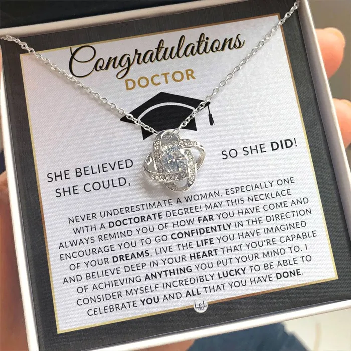 ShineOn Fulfillment Necklaces PHD Graduation Gift For Her Beautiful Womens Pendant Necklace Heartfelt Graduation Message 2024 Graduation Gift For New Doctor Graduate
