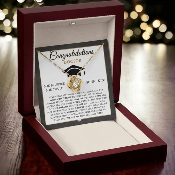 ShineOn Fulfillment Necklaces PHD Graduation Gift For Her Beautiful Womens Pendant Necklace Heartfelt Graduation Message 2024 Graduation Gift For New Doctor Graduate