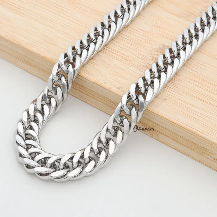Stainless Steel Curb Link Chain Necklaces 12mm width Glitters Bracelets