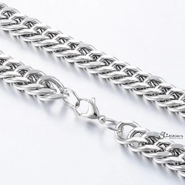 Stainless Steel Curb Link Chain Necklaces 12mm width Glitters Bracelets