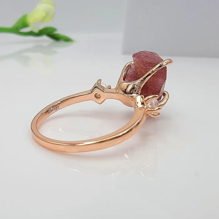 Uniquelan Jewelry Bracelets Raw Pink Tourmaline Bracelet Ring Set