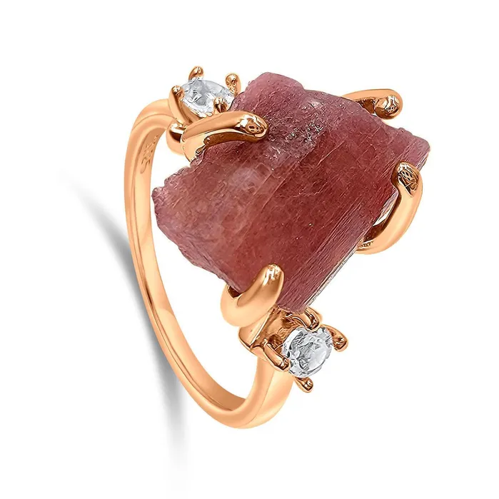 Uniquelan Jewelry Bracelets Raw Pink Tourmaline Bracelet Ring Set