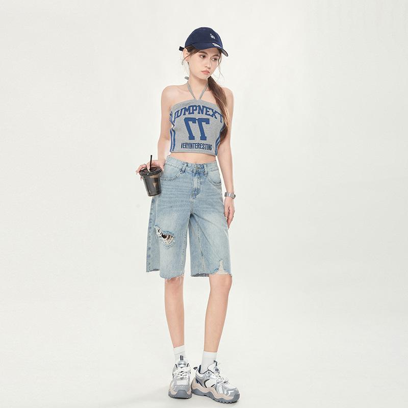 Denim | Destroyed detailing shorts – Damen Bekleidung Damen